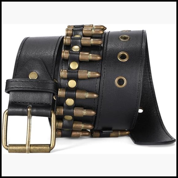 Faux Leather Studded Rivet Belt with Metal Buckle Unisex Gothic Punk main image 6
